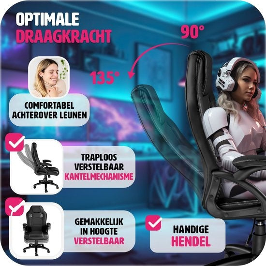 tectake - Bürostuhl Gaming Stuhl - Luxus Schreibtischstuhl Bürostuhl - Rennstuhl Schreibtischstuhl Gaming Stuhl Tyson - schwarz