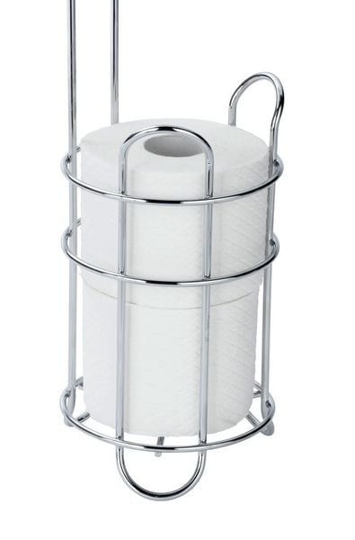 Stehender Toilettenpapierhalter aus Chrom – mit Ablage und Halter für Ersatzrollen