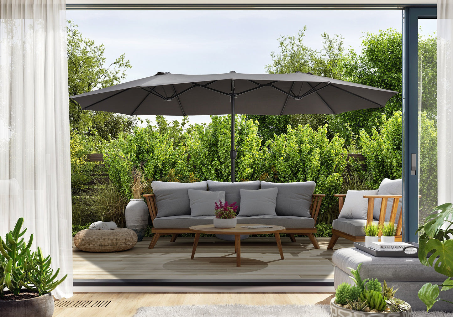 Lifa Garden Doppel Sonnenschirm 450x265x240 cm Anthrazit mit Abdeckung UV50+