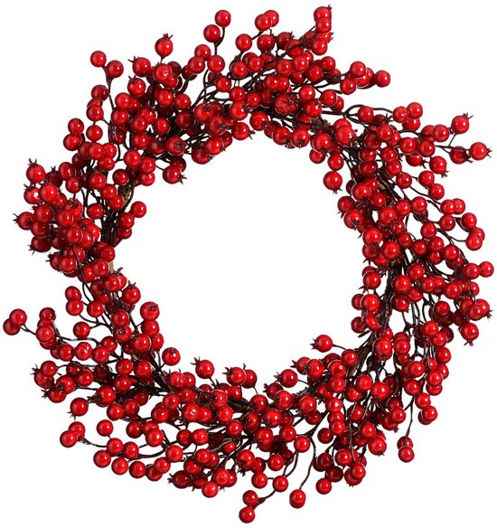 Mica Decorations Weihnachtsdekoration mit roten Beeren – Weihnachtskranz für weihnachtliche Stimmung im Haus – Ø 50 cm aus Schaumstoff – Türkranz für den Innenbereich in der Weihnachtszeit – Rot
