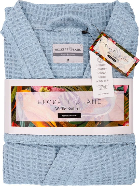 Heckettlane Bademantel Waffel - Morgenmantel für Damen und Herren - XL - Morgenmantel aus Baumwolle - Geeignet für die Sauna - Blau