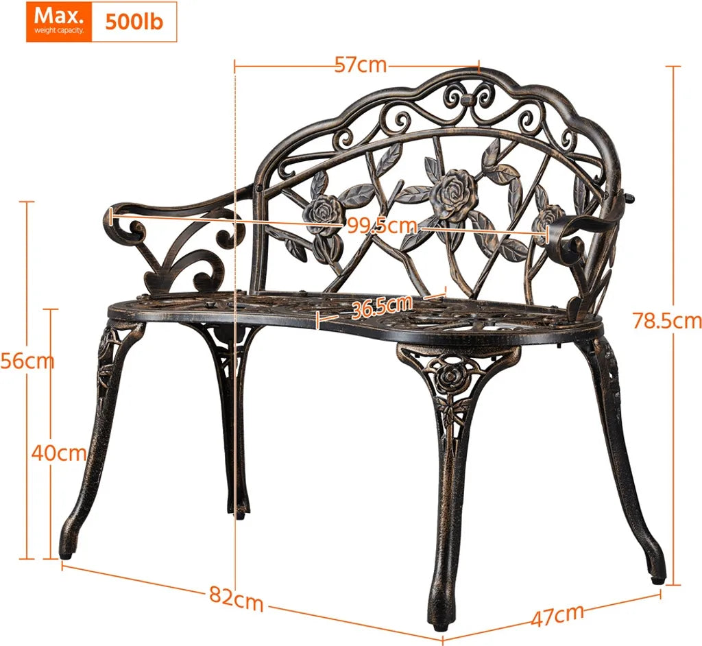 Yaheetech Gartenbank 99,5 x 57 x 78,5 cm – Bronze – Vintage-Gartenbank aus Metall mit Rosenmuster
