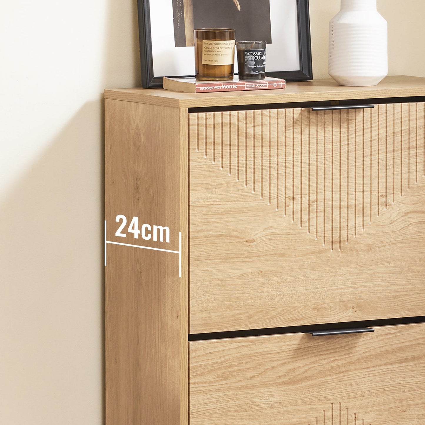 SoBuy FSR200-N Schuhschrank 60x24x88 cm - Helles Holz - Kompaktes Design mit 2 Klappen, Kippsicherung und Platz für 8 Paar Schuhe