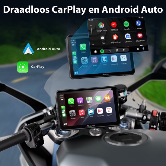 CARPURIDE W702 Pro – CarPlay-Bildschirm für Motorräder – Intercom-Funktion – Kompass – Barometer – Touchscreen – Musik teilen – Dual-Bluetooth