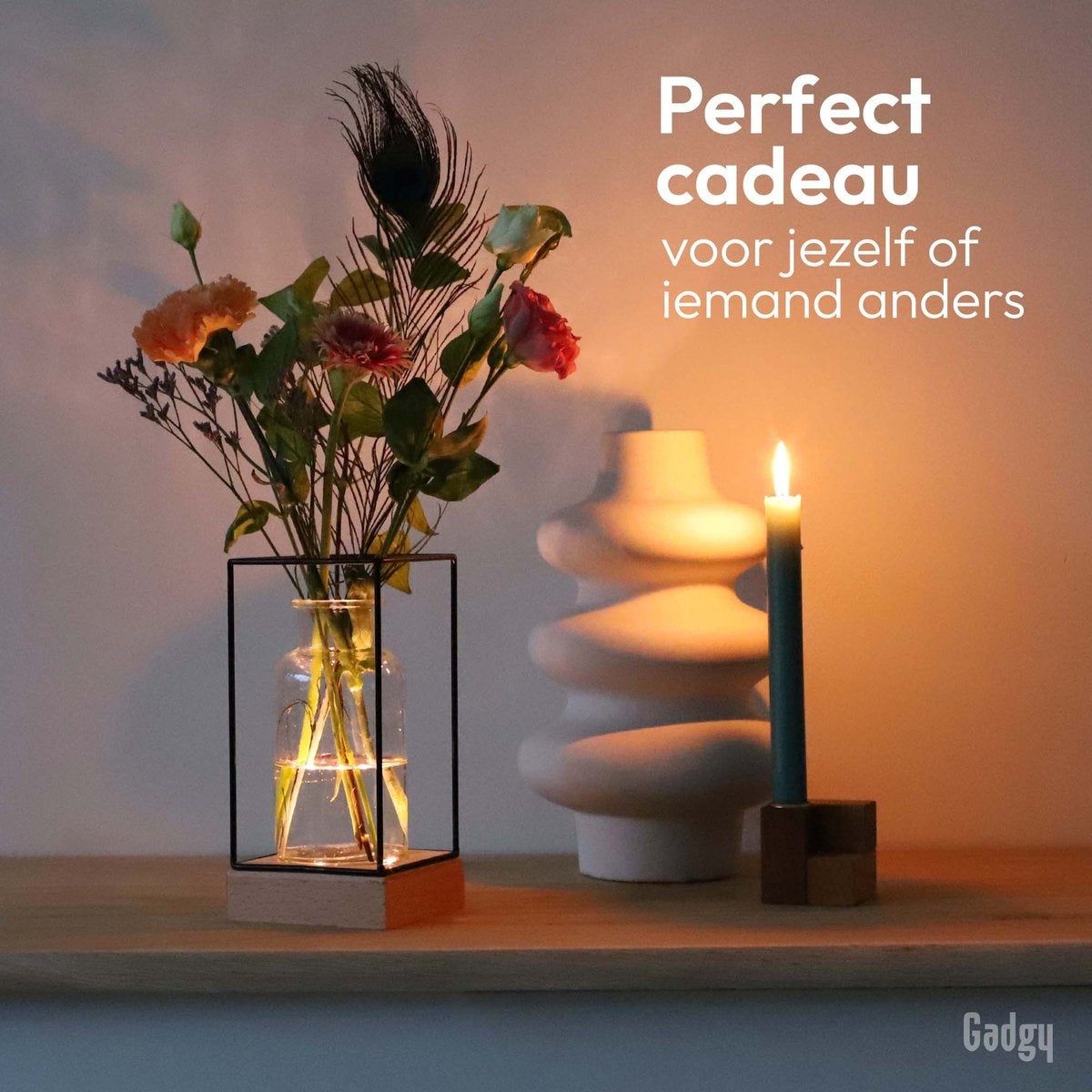 Gadgy Vase mit LED-Beleuchtung - Vasenlampe - Glasvase mit Lampe - Muttertagsgeschenk - Hydroponisch - Batteriebetrieben - Tischlampe - Ã˜11cm