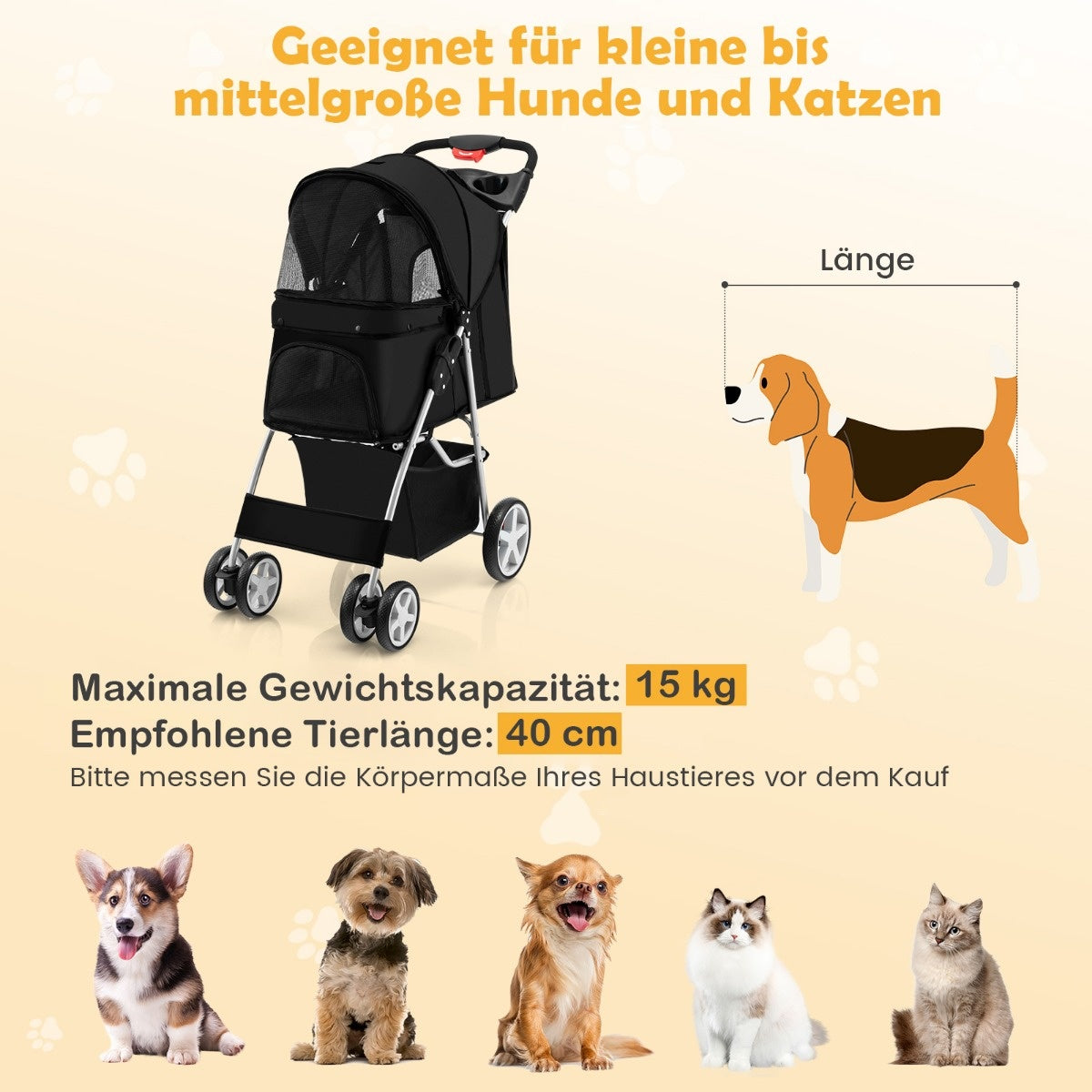Coast Dog Auto Haustierbuggy bis zu 15 kg 81 x 45 x 101 cm schwarz