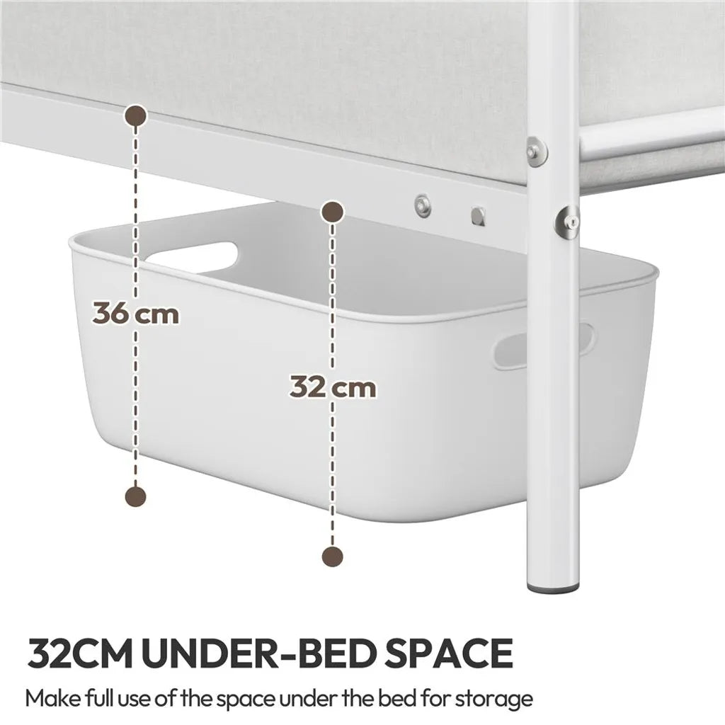 Yaheetech Bettrahmen 90 × 200 cm - Weißes Metall - Einzelbett mit X-Design Kopfteil, Lattenrost und 32 cm Stauraum