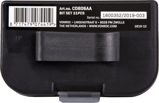 VONROC Universal-Bit-Satz - 31-teilig - Inkl. Bithalter, Aufbewahrungsbox & Gürtelclip