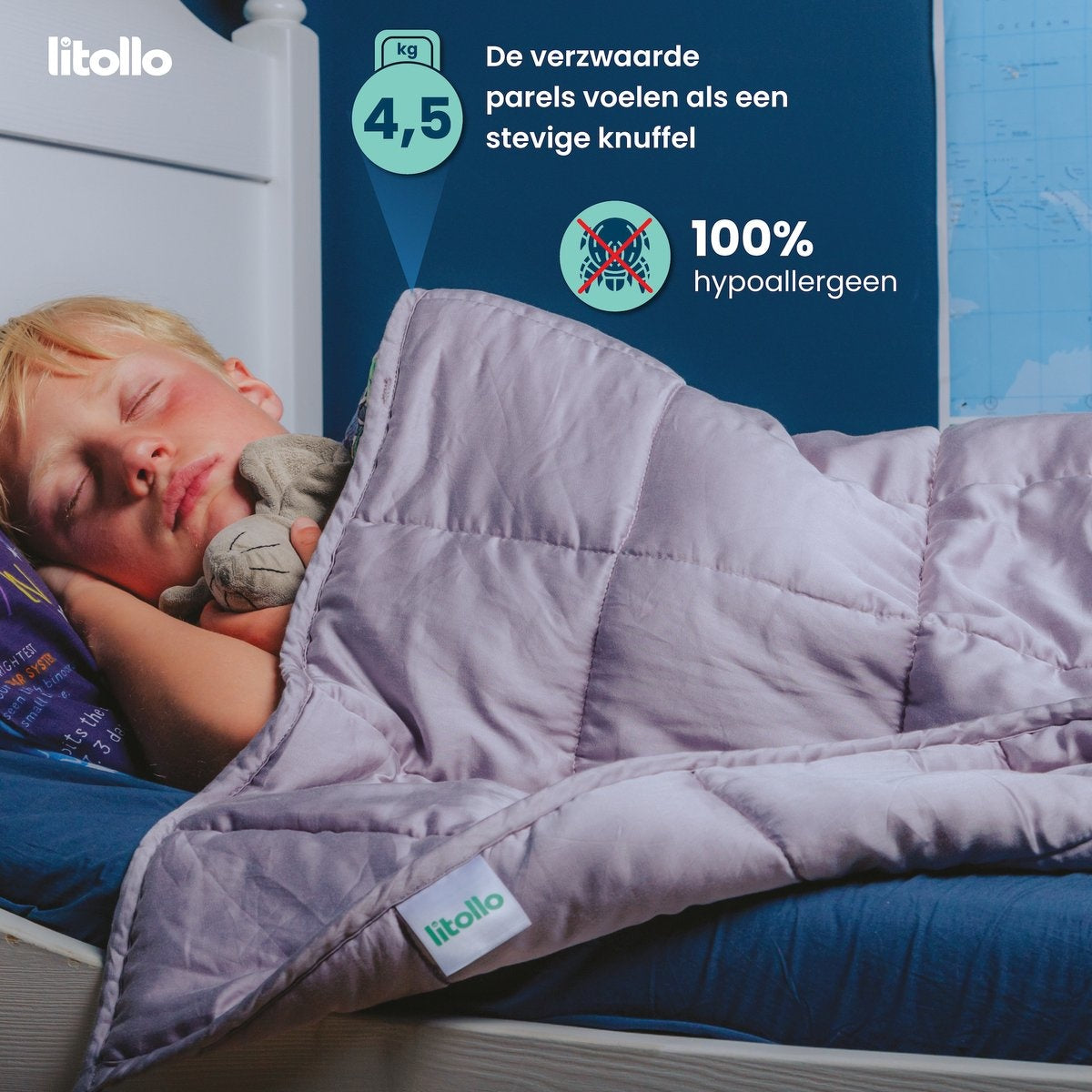 Litollo Dämpfungsdecke Kind 4,5 kg mit Tiermuster Outdoor-Bezug - Langlebiges Bambusmaterial - Grau - 100x150cm