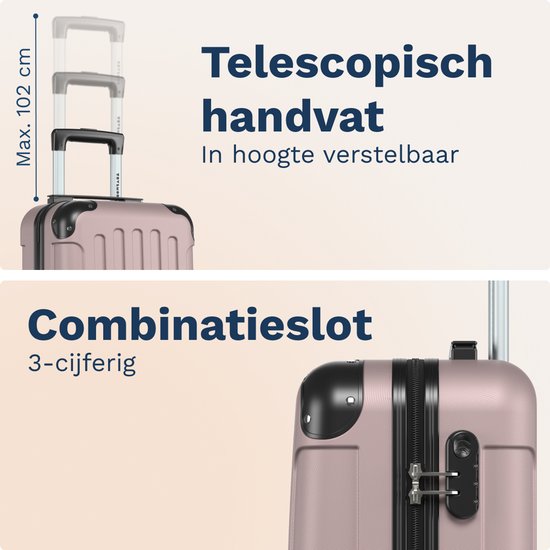 TRVLMORE Handgepäckkoffer – 40 x 30 x 20 cm – 24 l – Roségold – Zahlenschloss – 4 Rollen