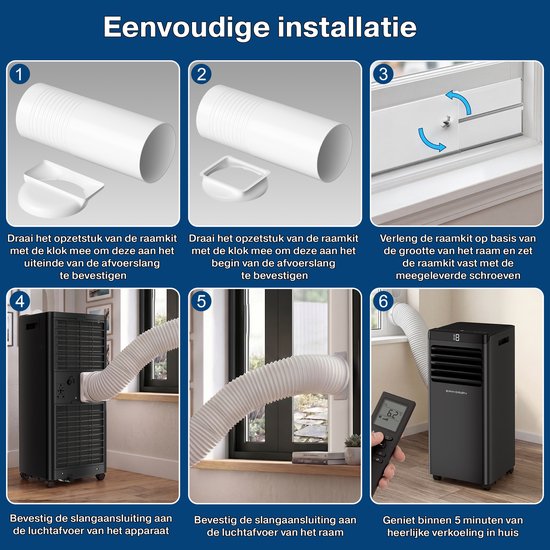 Erikssøn Mobile Klimaanlage – 10.000 BTU – inkl. Fensterdichtungsset – bis zu 30 m² – 4-in-1 – Klimaanlage – Ventilator – Luftentfeuchter – Schwarz