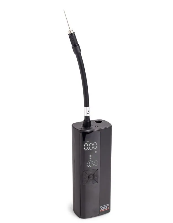 QLT Kabelloser Luftkompressor – über USB aufladbar – LCD-Display mit LED-Beleuchtung – Schwarz – 5,5 x 4,5 x 19,8 cm