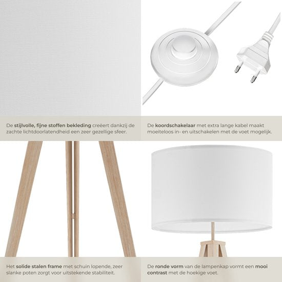 tectake Lunaris Stehlampe – Dreifuß – Lampenschirm in Leinenoptik – E27 – 158 cm