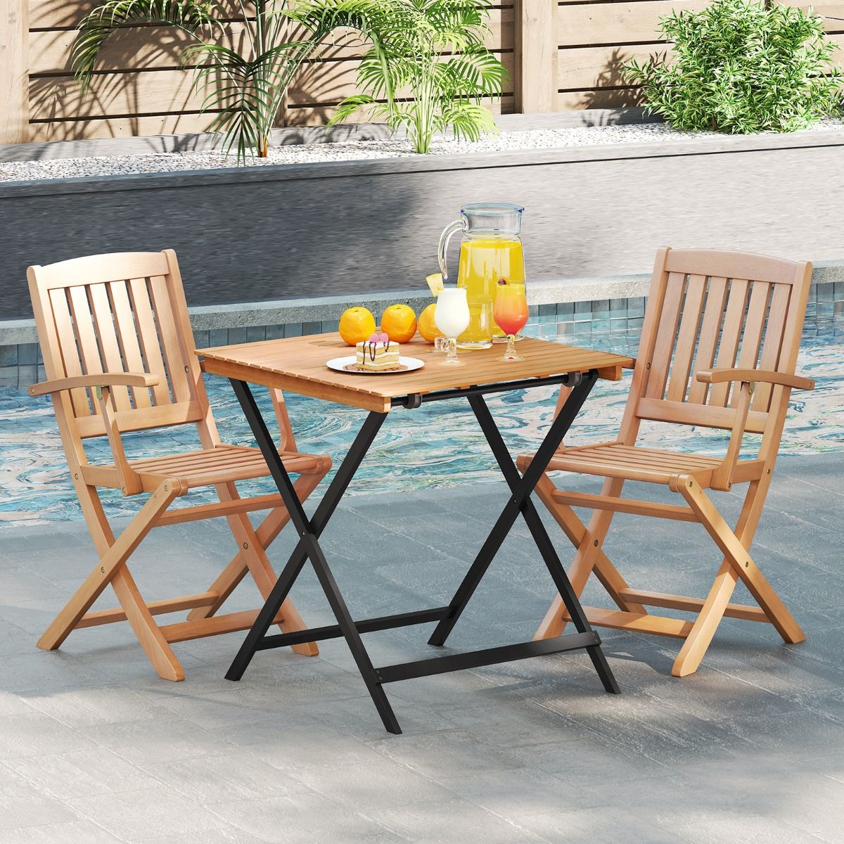 Coast Klappbarer Beistelltisch – X-förmiges Gestell – Akazienholz – Natur und Schwarz – 70 x 70 x 73 cm