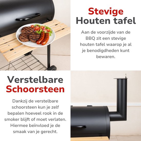 alpina Smoker Barbecue - BBQ Smoker - mit separatem Räucherofen - Verstellbarer Kamin - 104 x 58 x 114 cm
