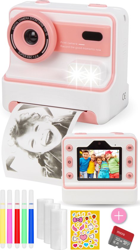 Nuvance - Kinderkamera - Spielzeugkamera Kinder - Inkl. 32 GB SD-Karte - Foto & Video - Fotodrucker - Digitale Kinderkamera - Kinderkameras - Pink