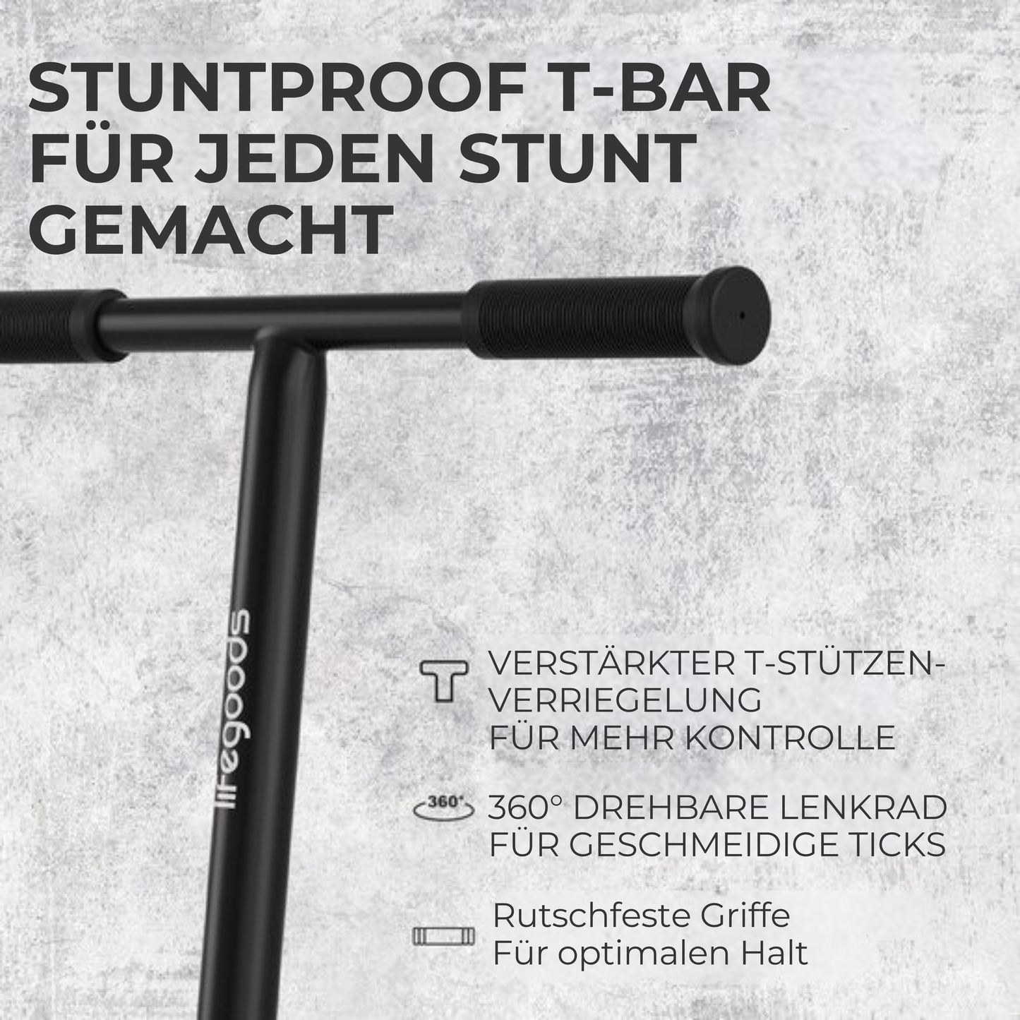 LifeGoods Stuntstep Pro X - T-Bar - HIC - Jungen/Mädchen - 110mm - 100KG - Schwarz