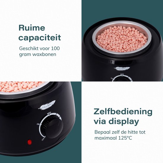 Ruby Wax Geräte-Set - inkl 100 Gramm Wachsbohnen - Enthaarungsgerät - Gerät - Heizung - Heizung - Perlen - Harz - Haarentfernung - Schwarz