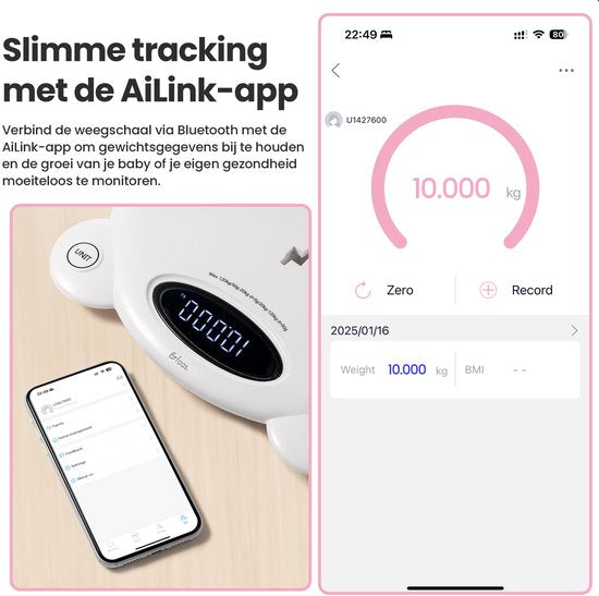 Babywaage - mit Wiegeplattform - Digitalwaage - mit Tara-Funktion und App - 50g bis 200KG - Weiß - von Faas