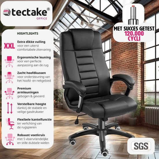 tectake - Luxuriöser Design-Bürostuhl Chefsessel - Schwarz