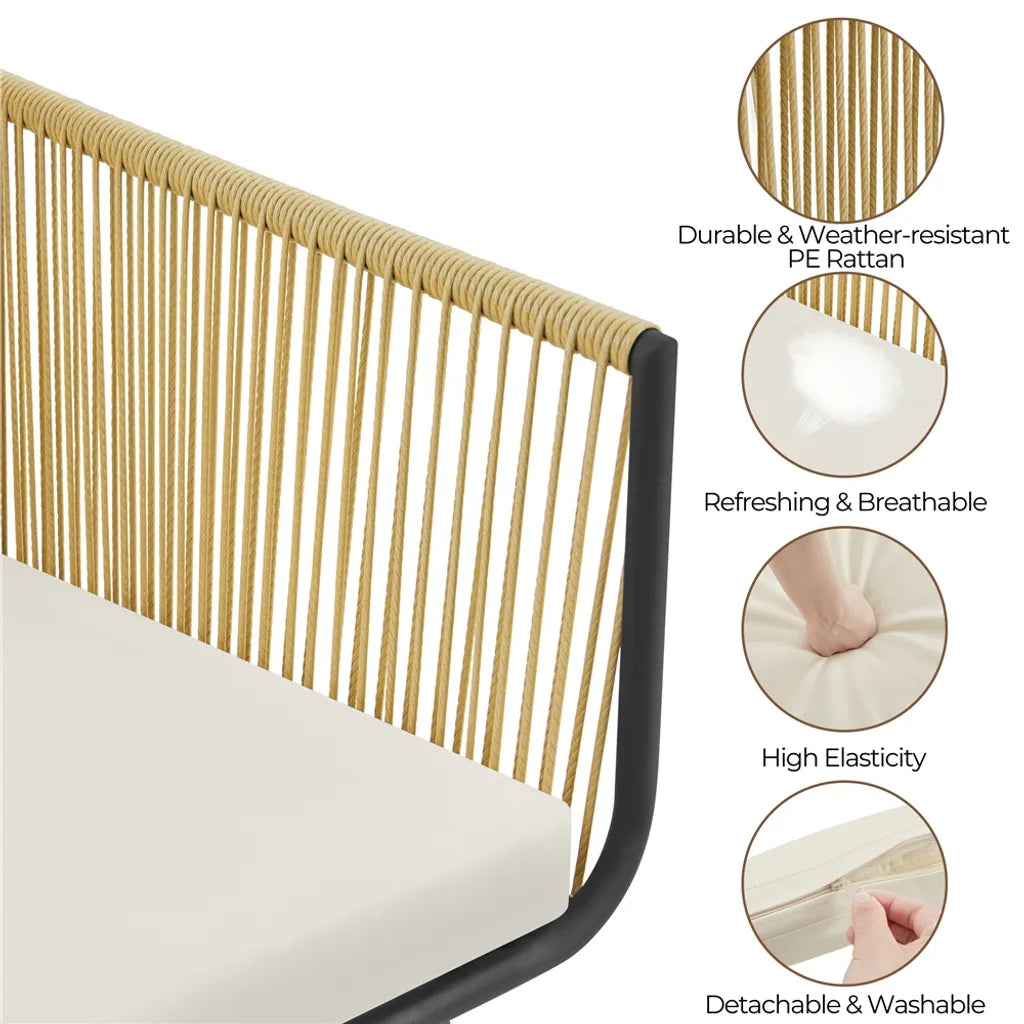 Yaheetech Gartenmöbel-Set, 3-teilig – Hellbraun/Cremefarben – Balkon-Set aus Polyrattan mit rundem Beistelltisch sowie Sitz- und Rückenkissen