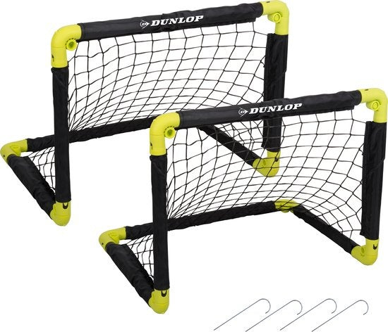 Dunlop - Fußballtor Set - Zwei Stück - Fußbälle - Klappbar & Leicht - Schwarz