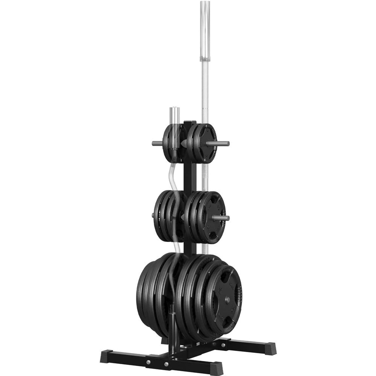 Yaheetech Hantelscheibenständer - Ausgestattet mit 6 Scheibenhaltern und 2 Halterungsstangenhaltern und Kunststoff-Schutzfüßen - Für Home Gym - Schwarzes pulverbeschichtetes Metall - 68,5 x 61 x 113 cm