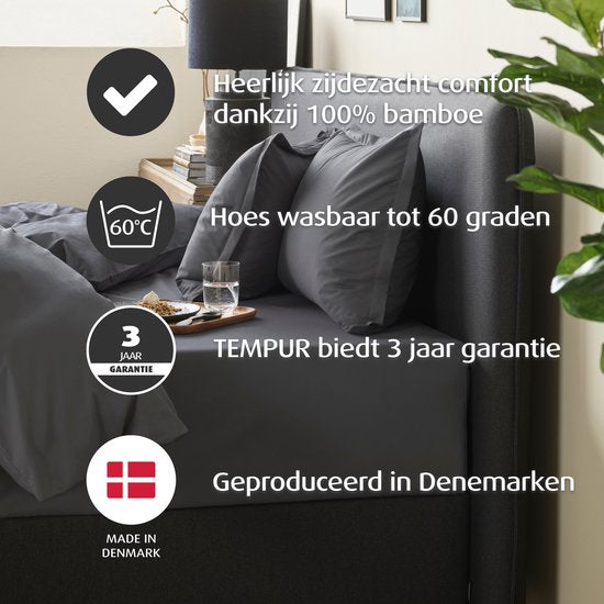 Home by TEMPUR - Bettbezug - 200 x 220 cm - Anthrazit & Bambusfasern - Seidig weich & bügelfrei - Natürliche Temperaturregulierung und moderner Look
