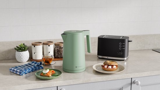 KitchenBrothers Wasserkocher - 1.7L - Mit Temperaturkontrolle - Elektrisch - Warmhaltefunktion - Display - Doppelwandig - Cool-touch - 2200W - Pastellgrün