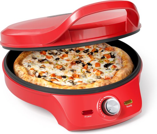 Princess Pizza Maker 115007 – Pizzaofen – Einstellbarer Thermostat bis 220 °C – Rot – Ø 30 cm – auch als Tischgrill verwendbar – für frische und Tiefkühlpizzen