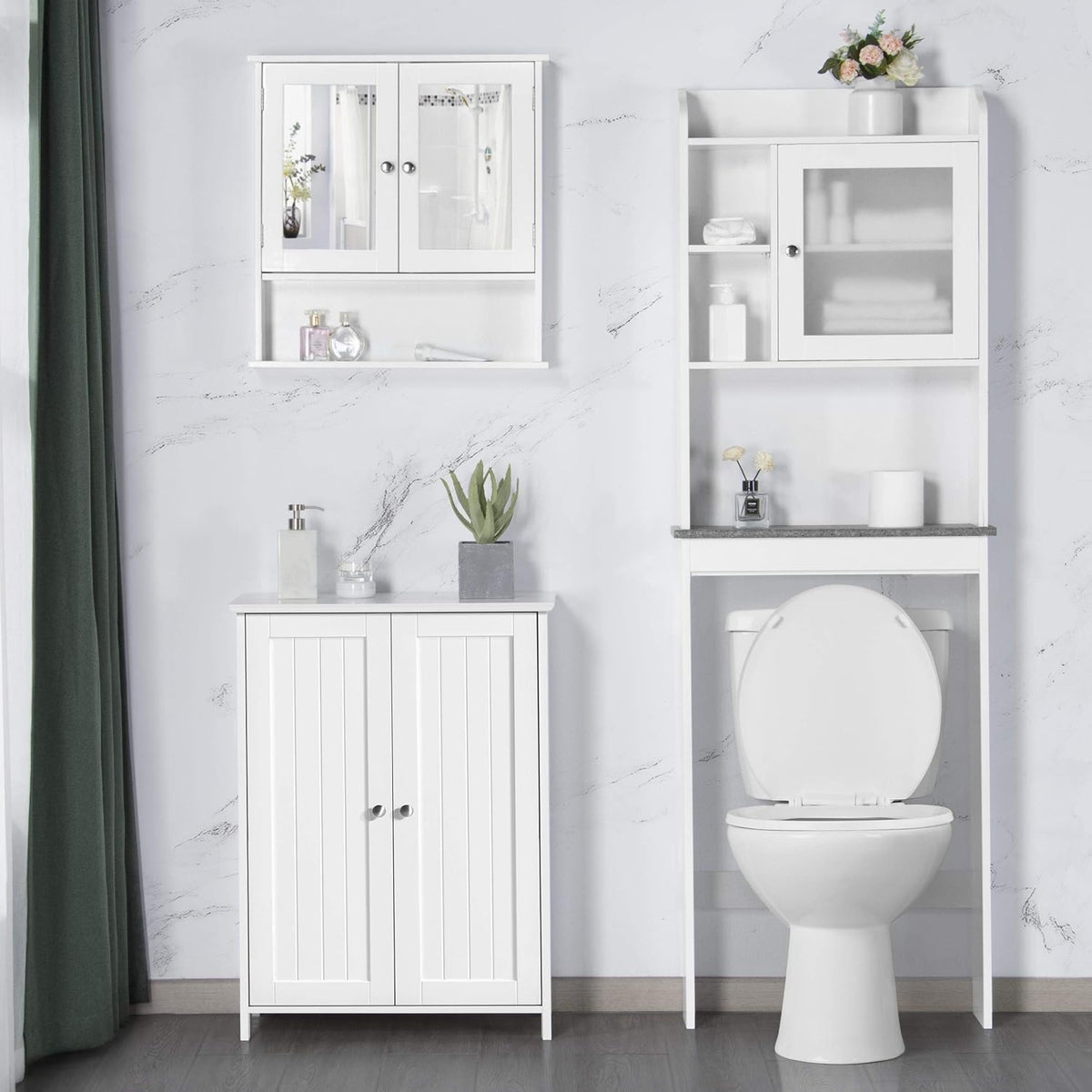 Yaheetech Badezimmerschrank mit 2 Türen und verstellbaren Einlegeböden – 60 x 30 x 80,5 cm – Weiß