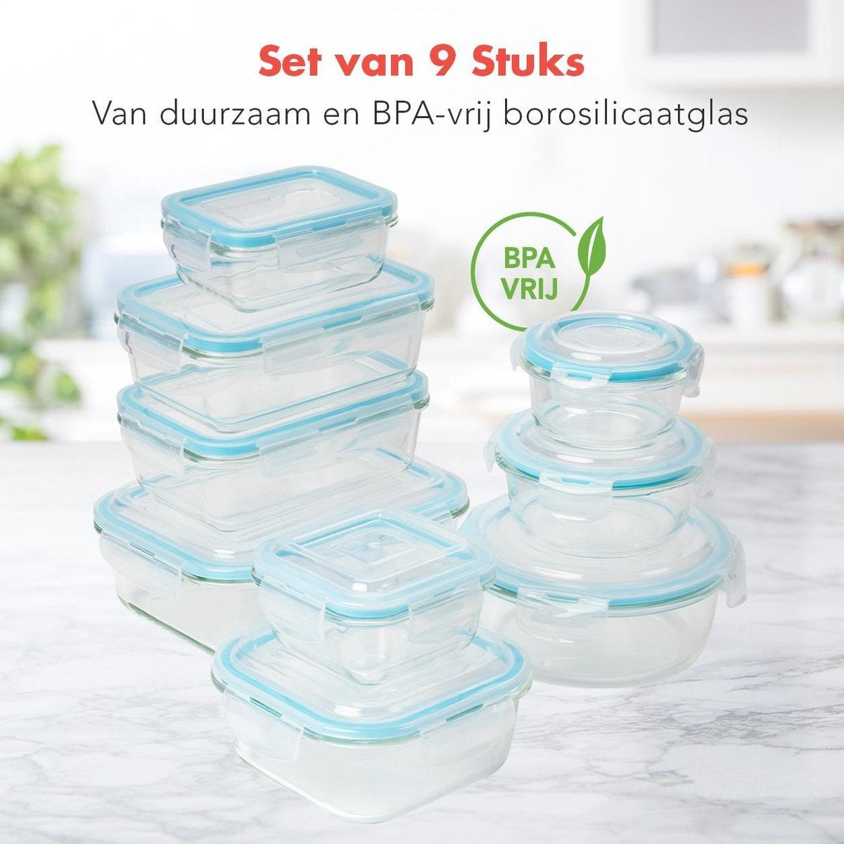 KitchenBrothers Mahlzeit Vorbereitung Tabletts - Frische Tray Set - luftdicht - BPA frei - Glas - 9 Stück