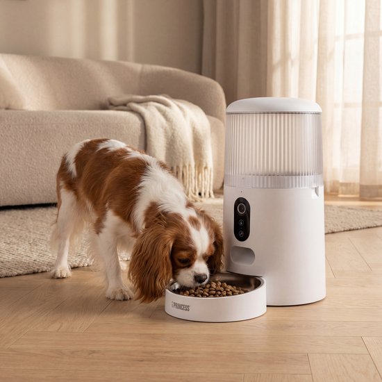 Princess Automatischer Fressnapf – HD-Kamera & Smart – 4 Liter – Katze & Hund – App-Steuerung – Geplante Fütterung – Edelstahlschüssel – Pufferbatterie – Futterautomat – Futterspender – 610045