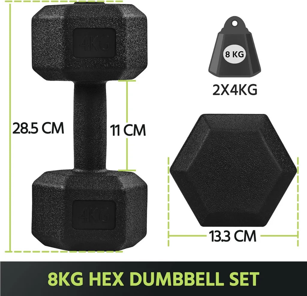 Yaheetech Hexagon-Hantelset 2 x 4 kg – Schwarz – Rutschfeste PVC-Hanteln für das Krafttraining