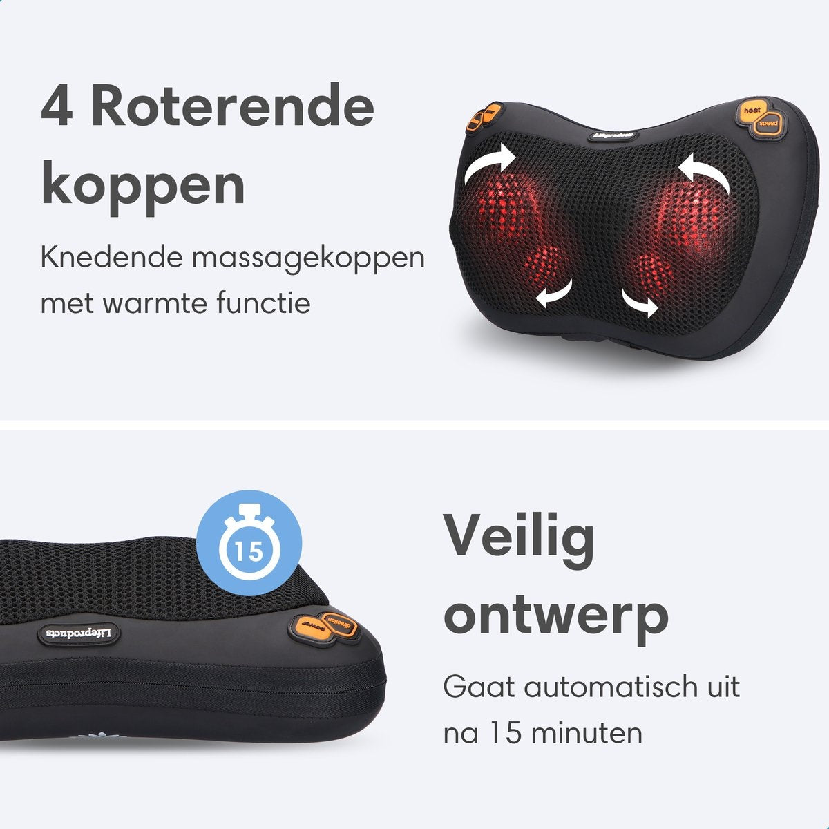 Lifeproducts Elektrisches Shiatsu-Massage-Kissen | Massagegerät mit Wärmefunktion