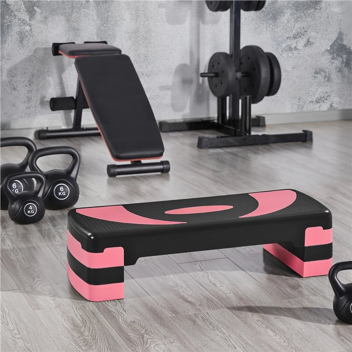 Yaheetech Aerobic Stepper einstellbar - 79,5 x 30 x 20 cm - Features 3 Höhenverstellungen und rutschfeste Oberfläche und Gummi-Schutzfüße - für Home Gym und Fitness-Training - Schwarz und Rosa Kunststoff
