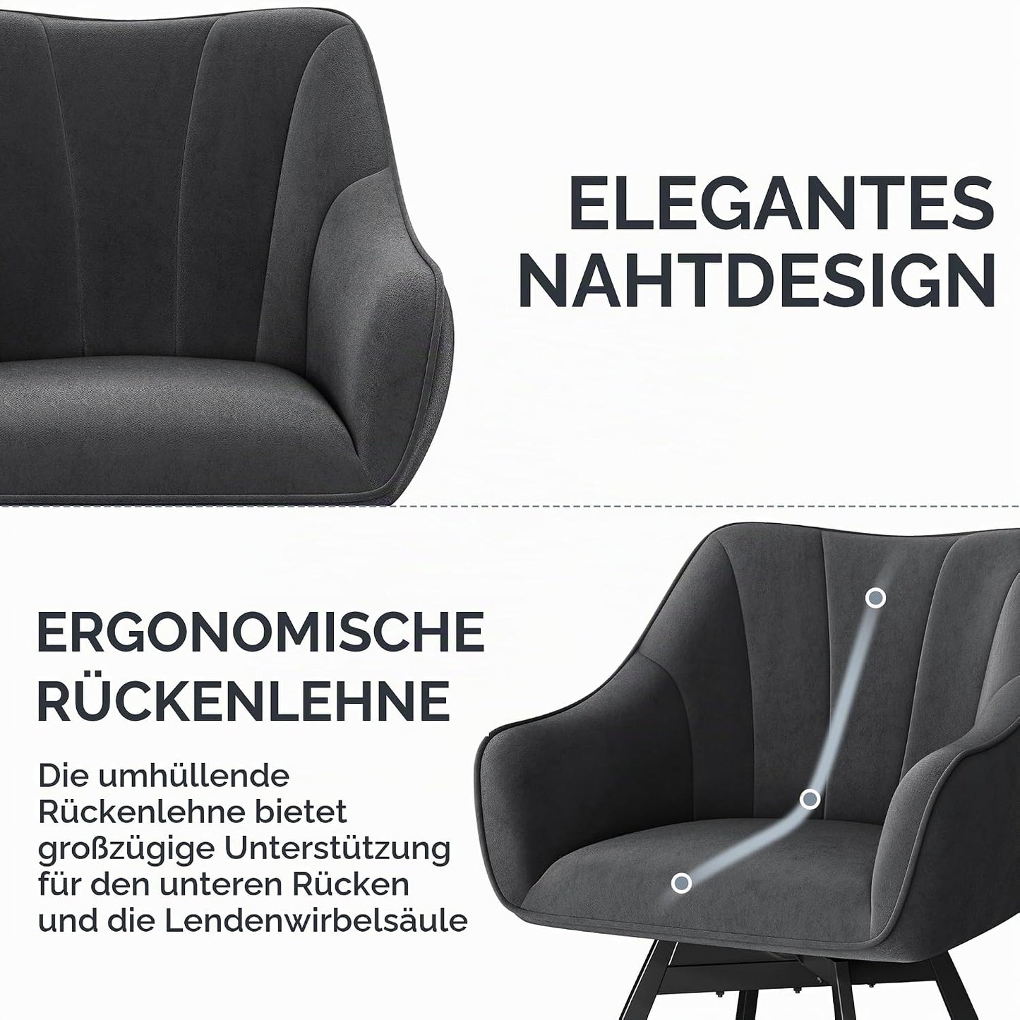 Yaheetech Esszimmerstuhl, um 360° drehbar, mit Armlehnen – Samt – 55 x 58,5 x 82 cm – Dunkelgrau