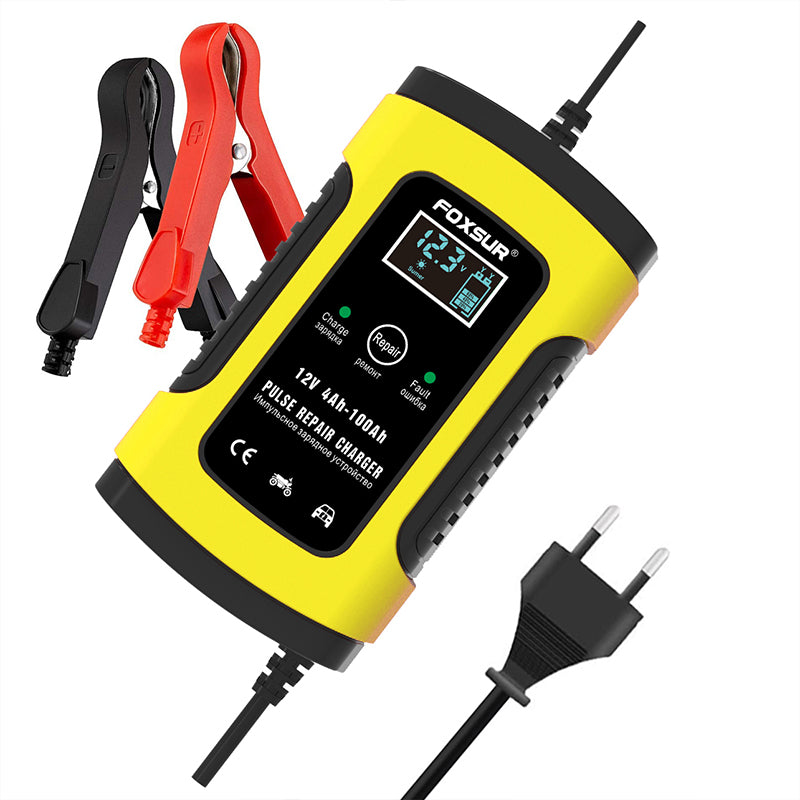 Foxsur Batterieladegerät 12 V, 5 A – LCD-Display – Pulse Repair – Motorrad und Auto