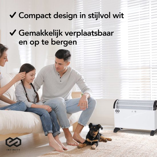 Infinity Goods Elektrischer Konvektor - Turbofunktion und Gebläse - 750 / 1500 / 2000W - Einstellbares Thermostat - Heizkörperheizung - Ãœberhitzungsschutz - 35mÂ² - Schwarz/Weiß