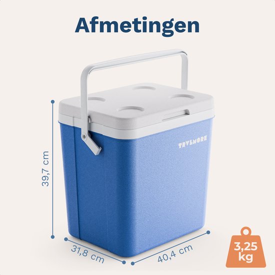 TRVLMORE Cool Box 26L - 65-Stunden-Kühlung - Kühlbox - Inklusive 2 Kühlelemente - Blau