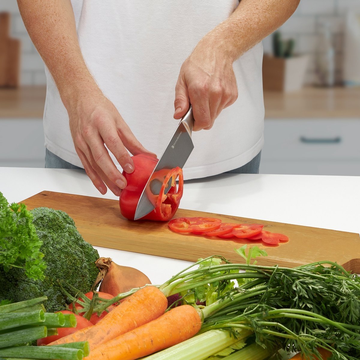 KitchenBrothers Messerset - Messerblock - 16-teilig - mit Schere und Wetzstahl - Rubberwood