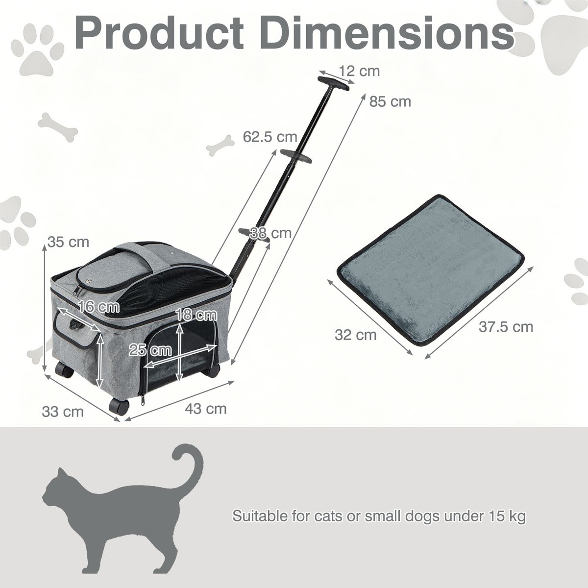 Coast Faltbare Transportbox für Katzen und kleine Hunde – mit Rollen – 3 Tragevarianten – grau