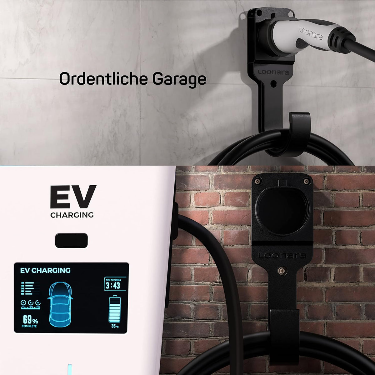 loonara Kabelhalterung für Elektroauto-Ladegeräte - Typ 2 - mit Wandhalterung