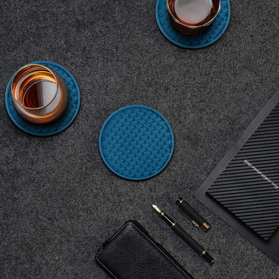 Castagnola Silikon-Untersetzer - Untersetzer für Gläser - Design-Untersetzer mit Halter - Untersetzer-Set - Anti-Rutsch - 14er-Set - Blau