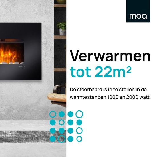 MOA Electric Fireplace - Atmosphärischer Kamin - Ofen - Schwarz - Fernbedienung - Ambilight - EF201FB