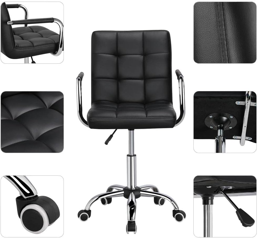 Yaheetech Bürostuhl – Schwarz – Kunstleder – 360° drehbar – 120 kg – Verstellbare Sitzhöhe 48–62 cm – Mit Armlehnen