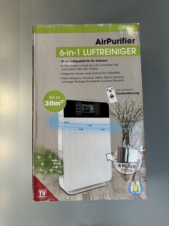 Livington AirPurifier – Luftreiniger 30 m² Weiß – 6-stufiges Filtersystem – HEPA-Filter, Aktivkohlefilter, UV-Filter, Ionisator