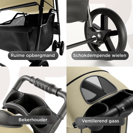TrevoPet® Zusammenklappbarer Hundekinderwagen - Für kleine und mittelgroße Hunde bis 15 kg - Kinderwagen mit Becherhalterung und großem Aufbewahrungskorb - Beige