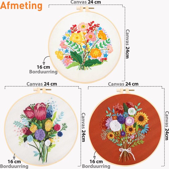 Happy Goods - Stickset Blumen - Stickset 3er Set - Sticksets für Erwachsene - Hobby und Kreatives - Sticken