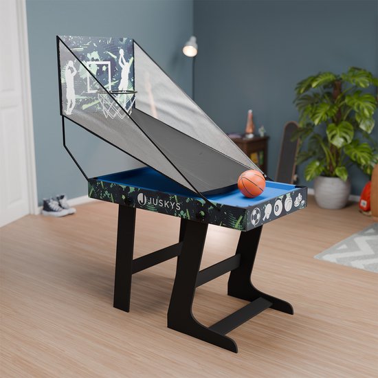 Juskys Multi-Play Tisch 5 in 1 - 104 x 58 x 73 cm - Billard / Tischfußball / Hockey / Tischtennis / Basketball - inkl. Zubehör